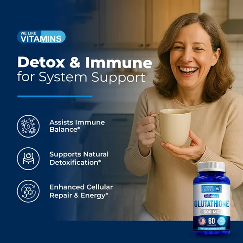 Miniatura 5 de We Like Vitamins Suplemento de glutatión certificado NSF 500 mg - 60 cápsulas de L-glutatión reducido para apoyo antioxidante e inmunológico