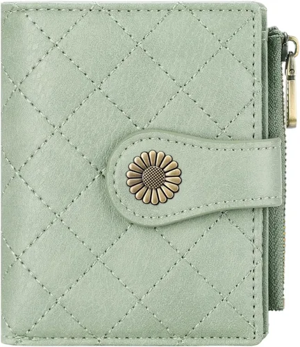 Miniatura 9 de FALAN MULE Billetera pequeña para mujer, plegable, con bloqueo RFID, portatarjetas de piel con bolsillo con cremallera para monedas Blanco/Marrón