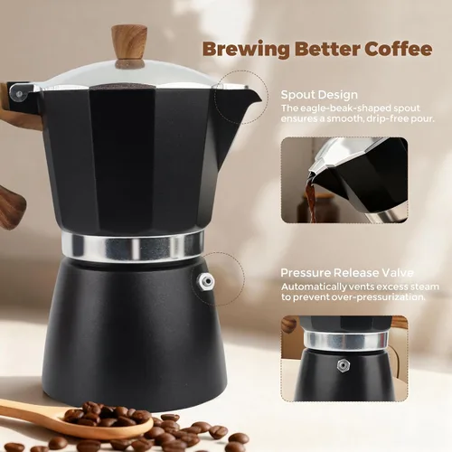 Miniatura 5 de ShanSon Moka Pot - Cafetera de café expreso de 3 tazas de 5 onzas, cafetera italiana manual cubana, cafetera italiana espresso greca para capuchino