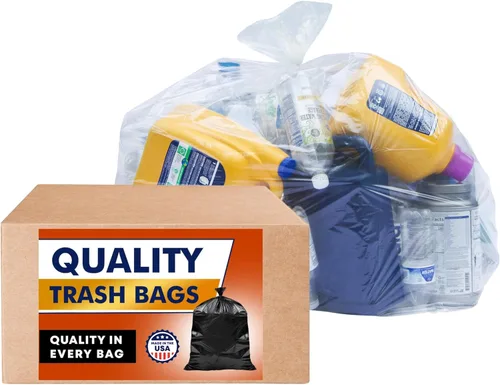 Miniatura 9 de Bolsas de basura transparentes de 65 galones resistentes (MegaPack 50 bolsas con lazos) Bolsas de basura de plástico transparente extra grandes