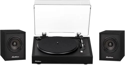 Electrohome Montrose - Reproductor de discos de vinilo actualizable con Huntley, altavoces Bluetooth alimentados, controlador de 3 pulgadas, para un