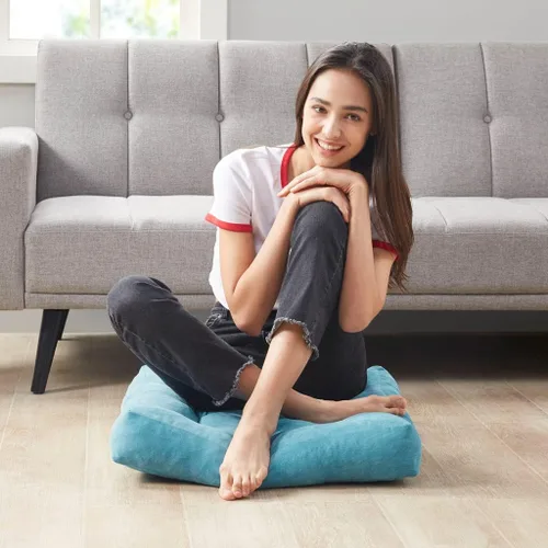 Miniatura 138 de Juego de 2 almohadas de suelo de meditación, almohadas cuadradas grandes para adultos, cojín de pana copetuda para sala de estar de tatami, gris, 22