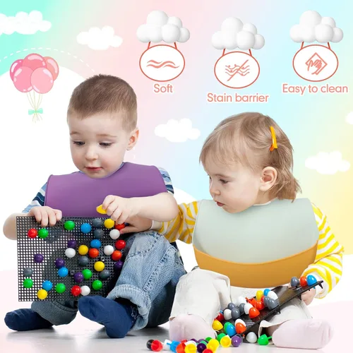 Miniatura 6 de Mepase Baberos de silicona impermeables Baberos de silicona suaves ajustables para alimentación de bebés unisex suministros de alimentación