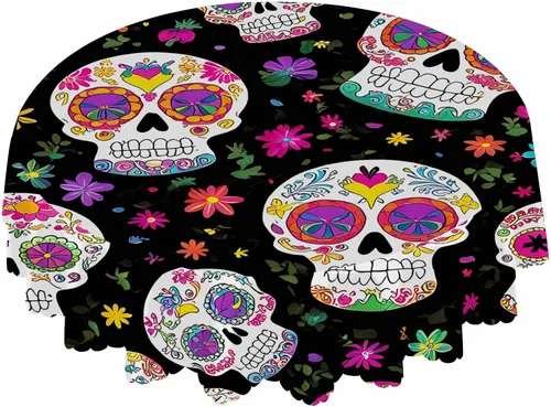 Miniatura 15 de IBILIU Mantel redondo de mandala floral retro, bohemio, estilo indio, patrón étnico de damasco, resistente al agua, de poliéster, mantel decorativo