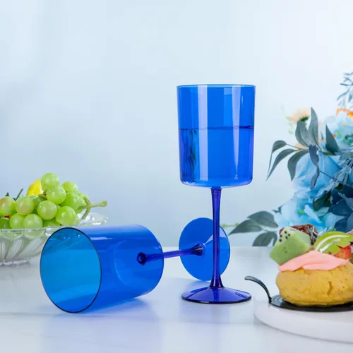 Miniatura 5 de Ciaell Paquete de 6 copas de vino de plástico azules de 10 onzas con tallo – Copas de vino desechables para fiestas, bodas, piscina, aire libre