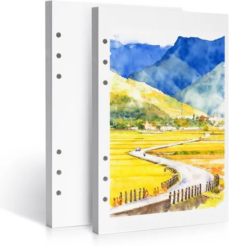 Miniatura 11 de LIGHTWISH Papel de acuarela a granel, 100% algodón prensado en caliente 300gsm/140lb, paquete de 2, total 40 hojas A5 con agujeros perforados, papel