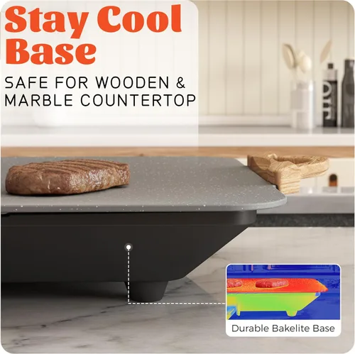 Miniatura 6 de BBQ Masters - Plancha eléctrica de 12 x 20 pulgadas, superficie de granito ILAG antiadherente de 1700 W, diseño grande inclinado, perfecto