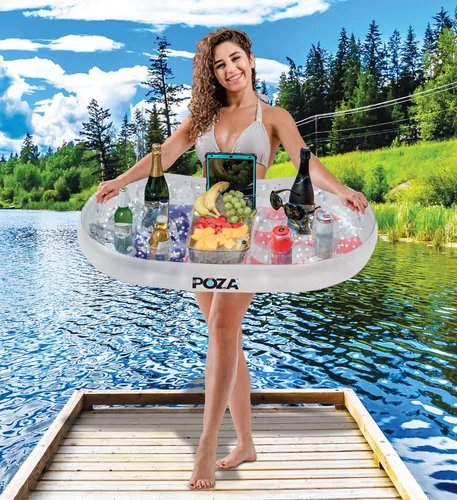 Miniatura 7 de POZA Flotador inflable de piscina de Estados Unidos – Lujosa tumbona divertida llena de confeti de estrellas plateadas brillantes, diseño de bandera