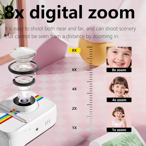Miniatura 6 de Cámara para niños, impresión instantánea, cámara digital para niños con papel de impresión de 3 colores, 32 GB y mini trípode, video de 48 MP