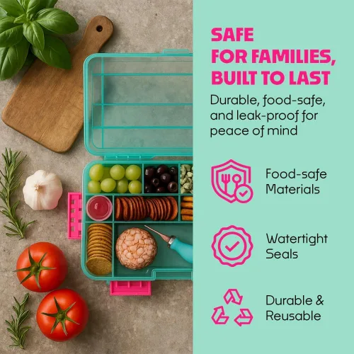 Miniatura 4 de SubSafe Caja fuerte para charcutería, sin BPA, tabla de embutidos segura para alimentos con tapa y asa, organizador portátil de bandeja