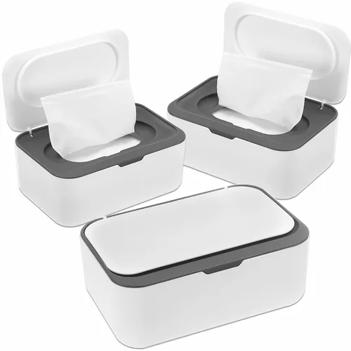 Miniatura 9 de NOVWANG Paquete de 3 dispensadores de toallitas para bebés con tapas, mantiene las toallitas frescas, contenedor de toallitas recargables con diseño
