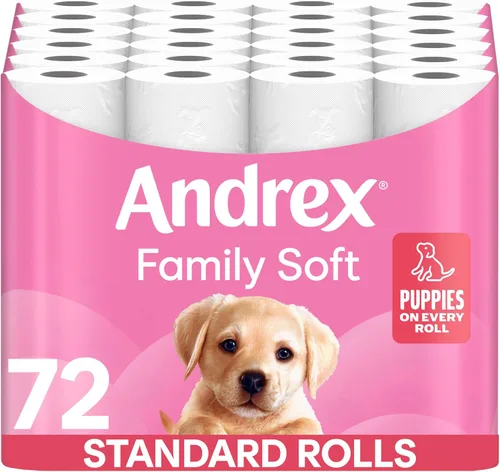Andrex Family Soft Toilet Tissue 72 rollos de papel higiénico (anteriormente Andrex Gentle Clean), suave para la piel de tu familia, paquete a