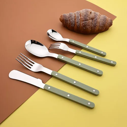 Miniatura 2 de Juego de 20 cubiertos de acero inoxidable para 4 piezas con mango de plástico acrílico, mantequilla y cuchillo de cena, juego de cubiertos