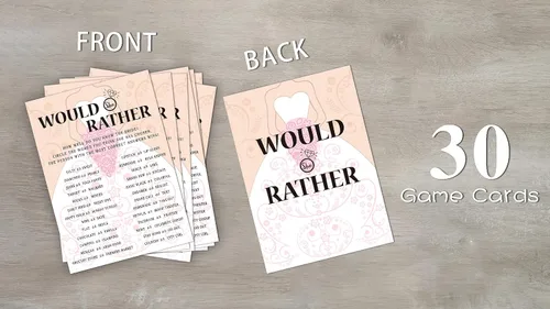 Miniatura 3 de Tarjetas de juego para despedida de soltera, juego de "Would She Rather Game", tarjetas de fiesta de compromiso rosas para boda, juego de 30