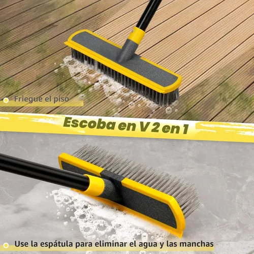 Miniatura 7 de Escoba de Alambre de Servicio Pesado Cepillo Restregador de Piso con Mango Largo, 2 en 1 Raspador y Escobas Restregadoras de Cerdas de Acero