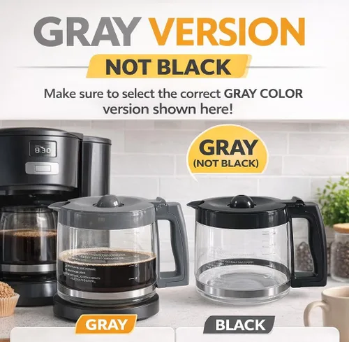 Miniatura 5 de Jarra de repuesto de vidrio de 12 tazas, gris, compatible con cafetera Kenmore KKCM12S-AZ