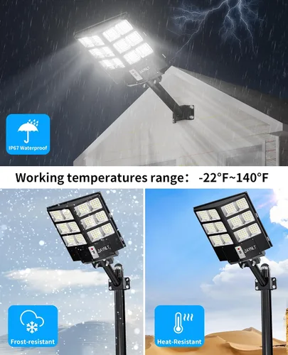 Miniatura 7 de JAYNLT Y-2000W Luz solar de calle, 200000LM 6500K luces de inundación solar al aire libre del atardecer al amanecer, 6500K IP67 impermeable luz
