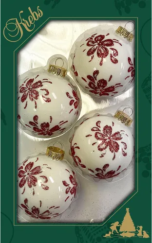 Miniatura 62 de Adornos de árbol de Navidad de vidrio - 67 mm/2.625" [4 piezas] Bolas decoradas de Adornos navideños sin costuras para colgar de Christmas by Krebs