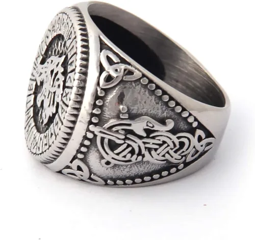 Miniatura 2 de BAVIPOWER Anillo de runa de acero inoxidable para hombre, diseño de lobo vikingo, ideal para hombre