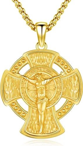 Miniatura 703 de Collar con colgante de plata de ley 925 con medalla de San Patrón, joyería religiosa para hombres y mujeres, con cadena de acero inoxidable 316L