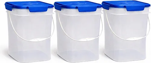 Miniatura 10 de House Naturals Cubo cuadrado de grado alimenticio de 4 galones con asas de plástico y tapa (paquete de 3) recipientes fabricados en Estados Unidos