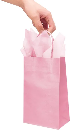 Miniatura 6 de DjinnGlory Paquete de 24 pequeñas bolsas de regalo de papel rosa con asas de 9 x 5.5 x 3.15 pulgadas y 24 papel de regalo de seda para negocios