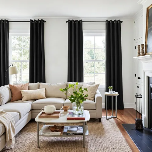 Miniatura 3 de jinchan Cortinas opacas con textura de lino negro para dormitorio, sala de estar, 2 paneles de 84 pulgadas de largo, con aislamiento térmico