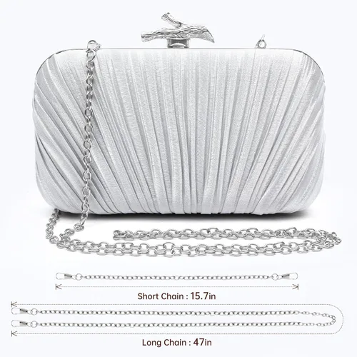 Miniatura 4 de Bolsos para mujer, bolso de noche, bolsos formales con pliegues para mujer con cadena para graduación, boda, fiesta de etiqueta negra