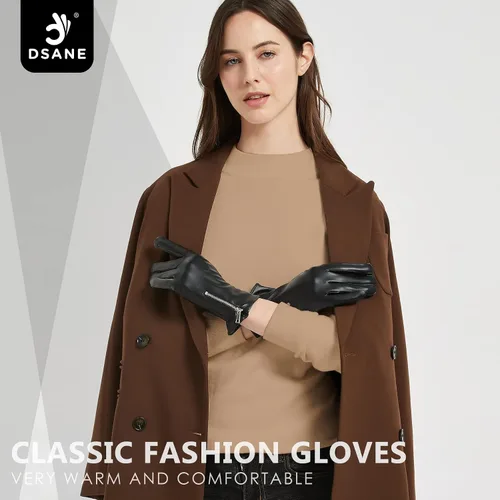 Miniatura 3 de Dsane Guantes de cuero de invierno para mujer, guantes de conducción cálidos para pantalla táctil