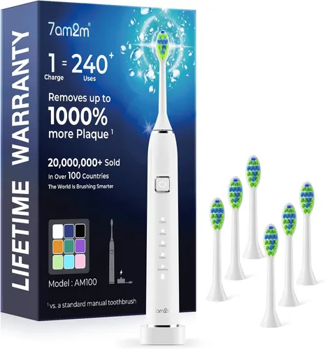 Miniatura 18 de 7AM2M Cepillo de dientes eléctrico sónico con 6 cabezales de cepillo para adultos y niños, una carga durante 120 días, carga rápida inalámbrica, 5