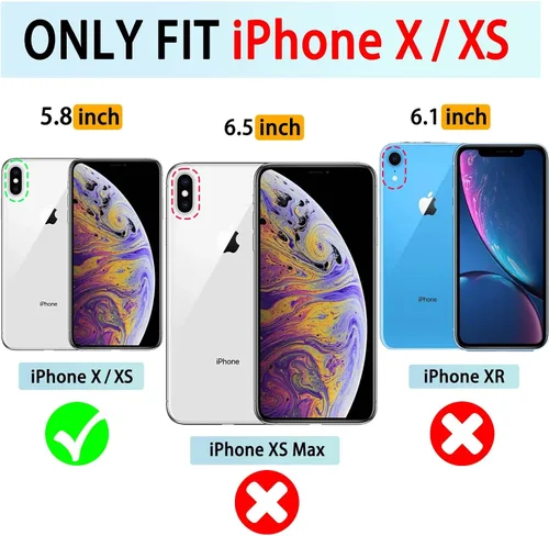 Miniatura 2 de VANAVAGY Funda compatible con iPhone Xs/X para mujeres y hombres, de piel sintética, cierre magnético, con bloqueo RFID, tarjetero y bolsillo