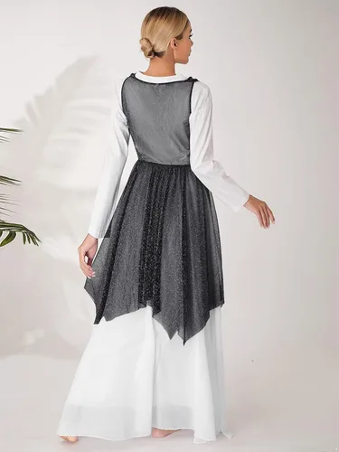 Miniatura 5 de Vestido de baile sin mangas con cuello drapeado y lentejuelas de malla para mujer, vestido de baile lírico