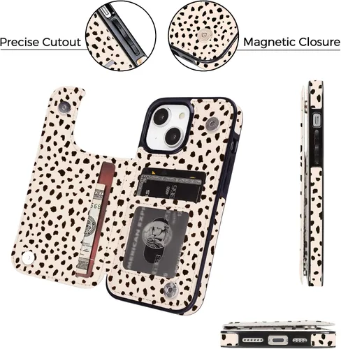 Miniatura 4 de uCOLOR Funda compatible con iPhone 15 de 6.1 pulgadas con ranura para tarjetero, función atril, doble cierre magnético y bloqueo RFID, funda de 6.1