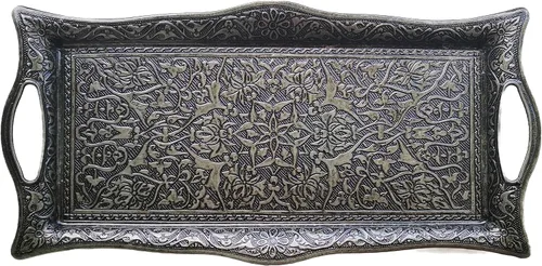 Miniatura 7 de Bandeja de metal para servir con bordes elevados, bandeja de diseño vintage, bandeja rectangular de metal para servir, bandeja cuadrada para servir