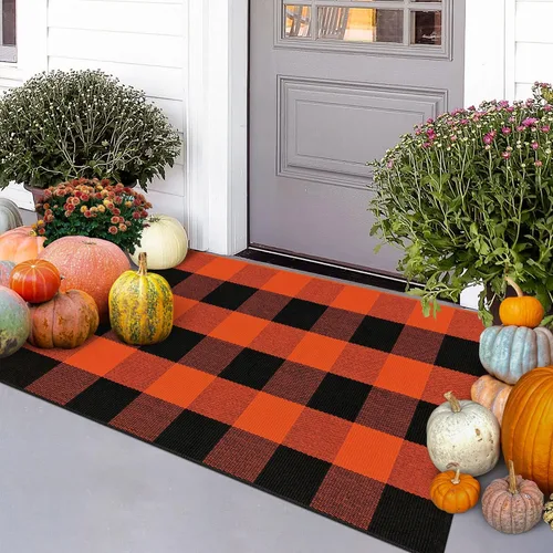 Miniatura 6 de Alfombra Buffalo Plaid Pequeña a Cuadros 2x3 Pies (61x91 cm) Naranja y Negro, Tapete para Puerta Delantera, Navidad Halloween Acción de Gracias