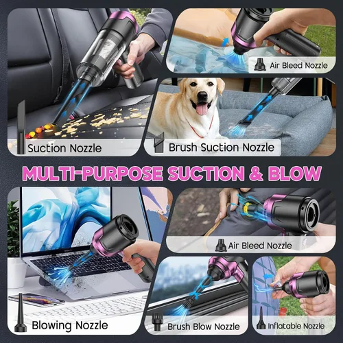Miniatura 5 de KMM Aspiradora de mano para automóvil, aspiradora de 10000 PA y plumero de aire, aspiradora de alta potencia de 120 W, portátil, inalámbrico, Negro