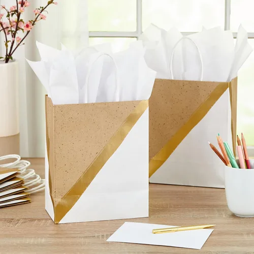 Miniatura 2 de Hallmark Bolsas de regalo de papel medianas de 9 pulgadas (paquete de 8 unidades, color blanco y kraft) para el día de San Valentín, Pascua