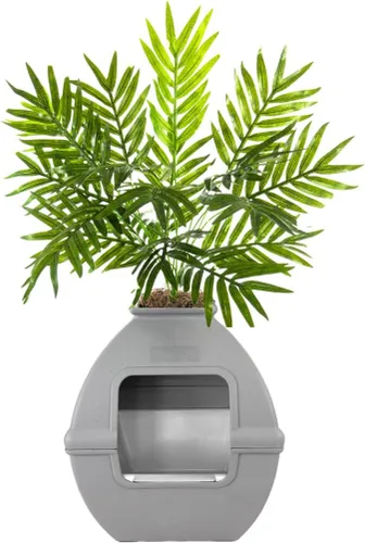 Miniatura 15 de Good Pet Stuff Caja de arena oculta para gatos con planta artificial, maceta redonda decorativa, filtro de carbón con ventilación para control