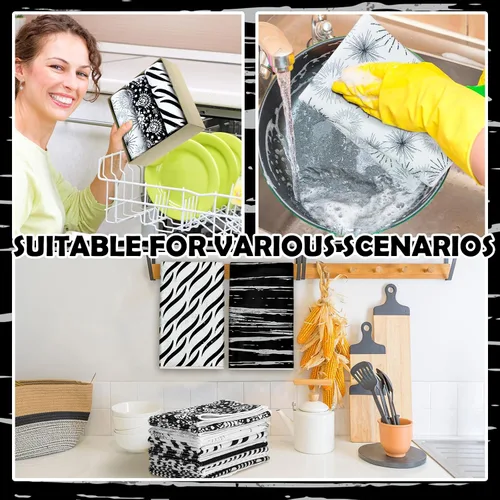 Miniatura 6 de Redbaker Juego de 6 toallas de cocina en blanco y negro con línea de arte abstracto, paños de cocina florales, paños de cocina modernos de mediados