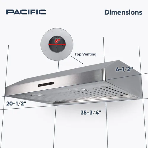 Miniatura 4 de Pacific Economy Pro - Campana extractora con conductos para debajo del gabinete de 30 pulgadas, 850 CFM, potente campana de ventilación de cocina