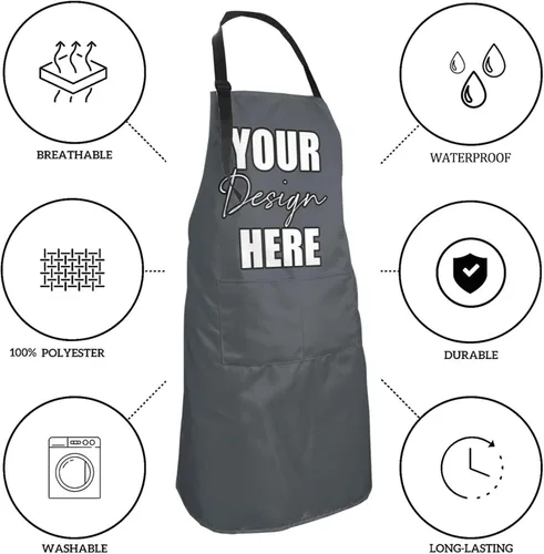 Miniatura 5 de AmaPark Delantal personalizado impermeable con bolsillos personalizados divertidos delantales de chef para cocinero Jaspeado Oscuro