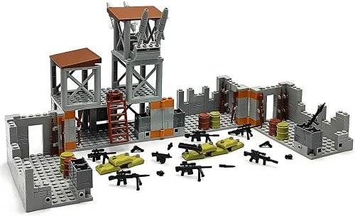 Miniatura 3 de Conjunto de bloques de construcción de base militar ZHX para accesorios de guerra de minifiguras del ejército, torre de guardia de base de defensa