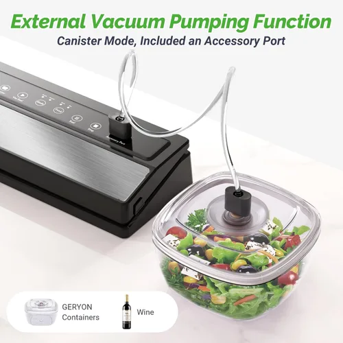 Miniatura 6 de GERYON Sellador al vacío, máquina selladora al vacío para almacenamiento de alimentos con bolsas selladoras y rollo, sellador automático de 1