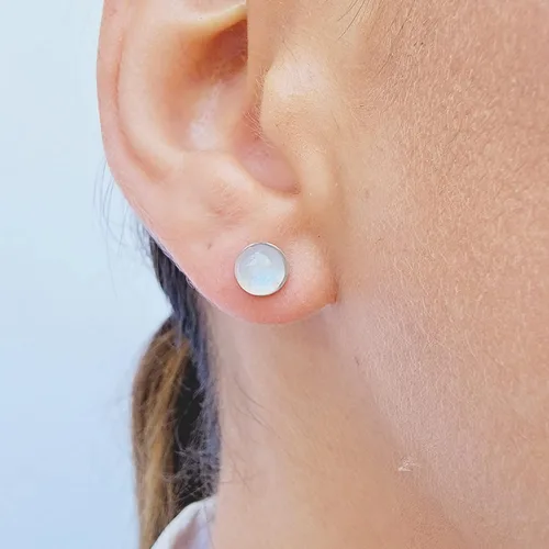 Miniatura 104 de Pendientes naturales de 0.236 in con chapado en oro blanco sobre plata de ley, bisel cabujón de piedras preciosas regalo de joyería para ella
