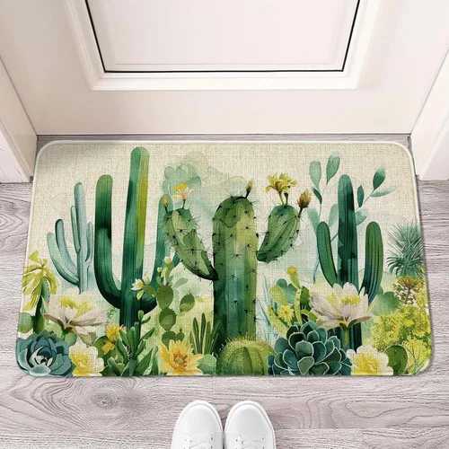 Miniatura 13 de Tapete de bienvenida para puerta de exterior, color verde cactus, 36 x 24 pulgadas, antideslizante, lavable, tapete para puerta de entrada