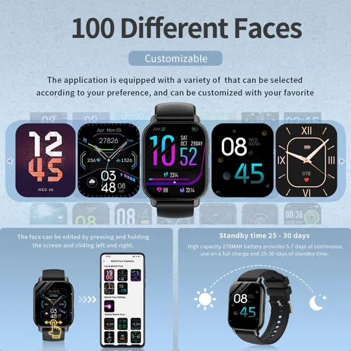 Miniatura 3 de Reloj inteligente de 1.85 pulgadas con pantalla grande para hombres y mujeres, Bluetooth 5.4 con función de llamada, podómetro, reloj deportivo