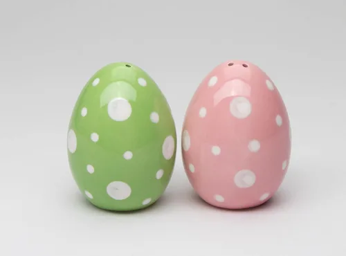 Miniatura 3 de Juego de cocteleras de sal y pimentero de huevo de Pascua rosa y verde de cerámica fina, 2-3/4 pulgadas de alto