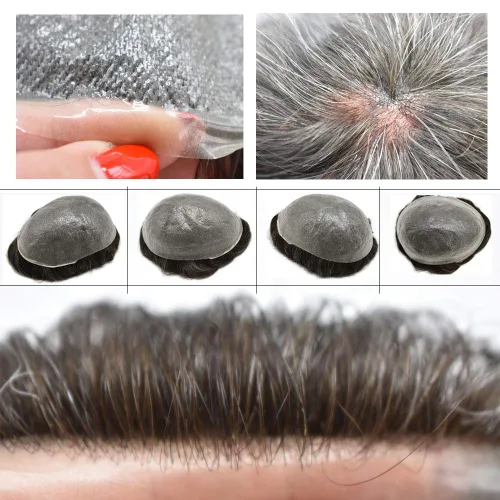 Miniatura 5 de Toupee para hombre, sistema de reemplazo de cabello humano de piel ultra fina de 0.002 in, invisible, todas las unidades de cabello masculino