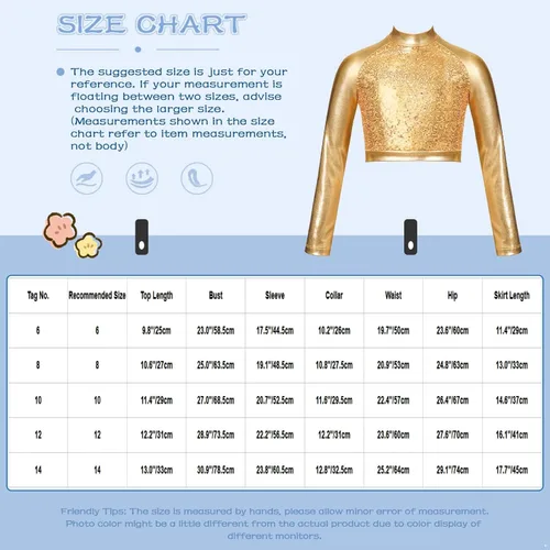 Miniatura 5 de JEATHA Camiseta corta de manga larga con lentejuelas brillantes para niños y niñas, con cuello alto falso, camisetas atléticas de jazz hip-hop