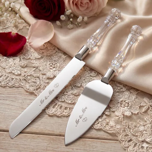 Miniatura 2 de AW BRIDAL Sr. Sra. Juego de cuchillo y espátula para pastel de boda, juego de corte de pastel plateado para boda, cortador de pasteles y servidor